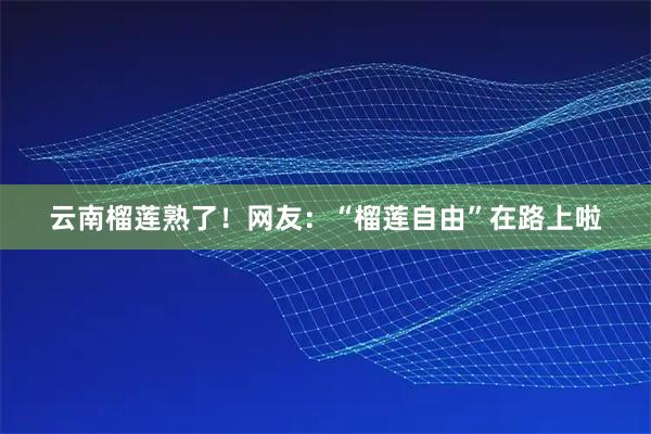 云南榴莲熟了！网友：“榴莲自由”在路上啦